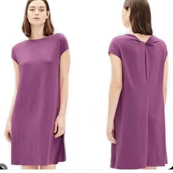 Eileen Fisher Orchid‎ Purple Curan Bateau Viscose Jersey Dress large minimalist - Picture 1 of 7